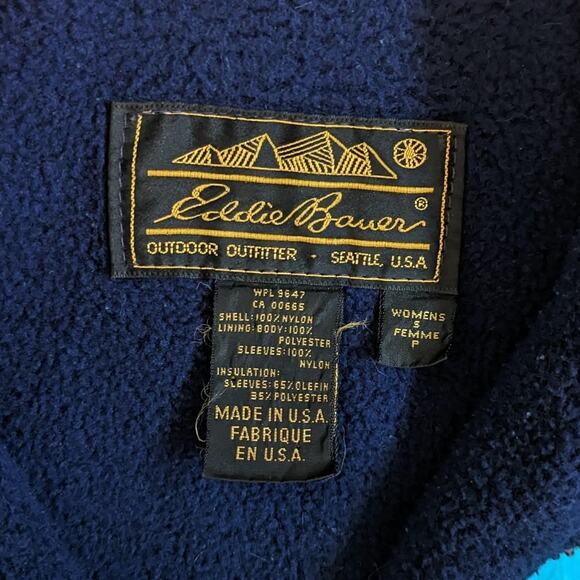 Vintage Eddie Bauer Teal Blue Fleece Lined Jacket Fall Autumn Hiking Camping - Picture 3 of 4